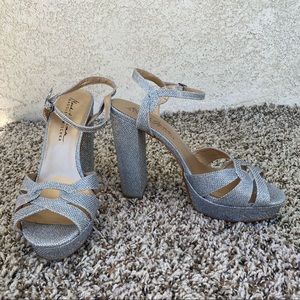 Mark & James by Badgley Mischka Sparkling Silver High Heels, Size 10